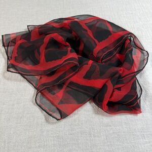 Vera Neumann oblong scarf red black abstract chiffon 13"x52" vintage 1970s Vera®